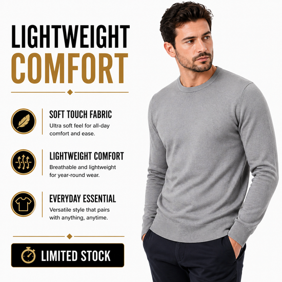 Mens Crew Neck Jumper Lightweight Knit Pullover Soft Casual Sweater - QHA UK
