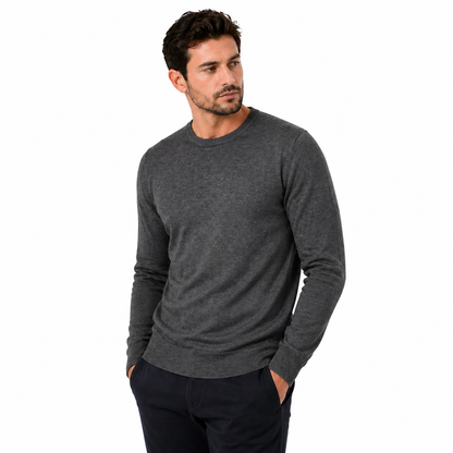 Mens Crew Neck Jumper Lightweight Knit Pullover Soft Casual Sweater - Collar Detail - QHA UK
