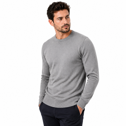 Mens Crew Neck Jumper Lightweight Knit Pullover Soft Casual Sweater - Collar Detail - QHA UK
