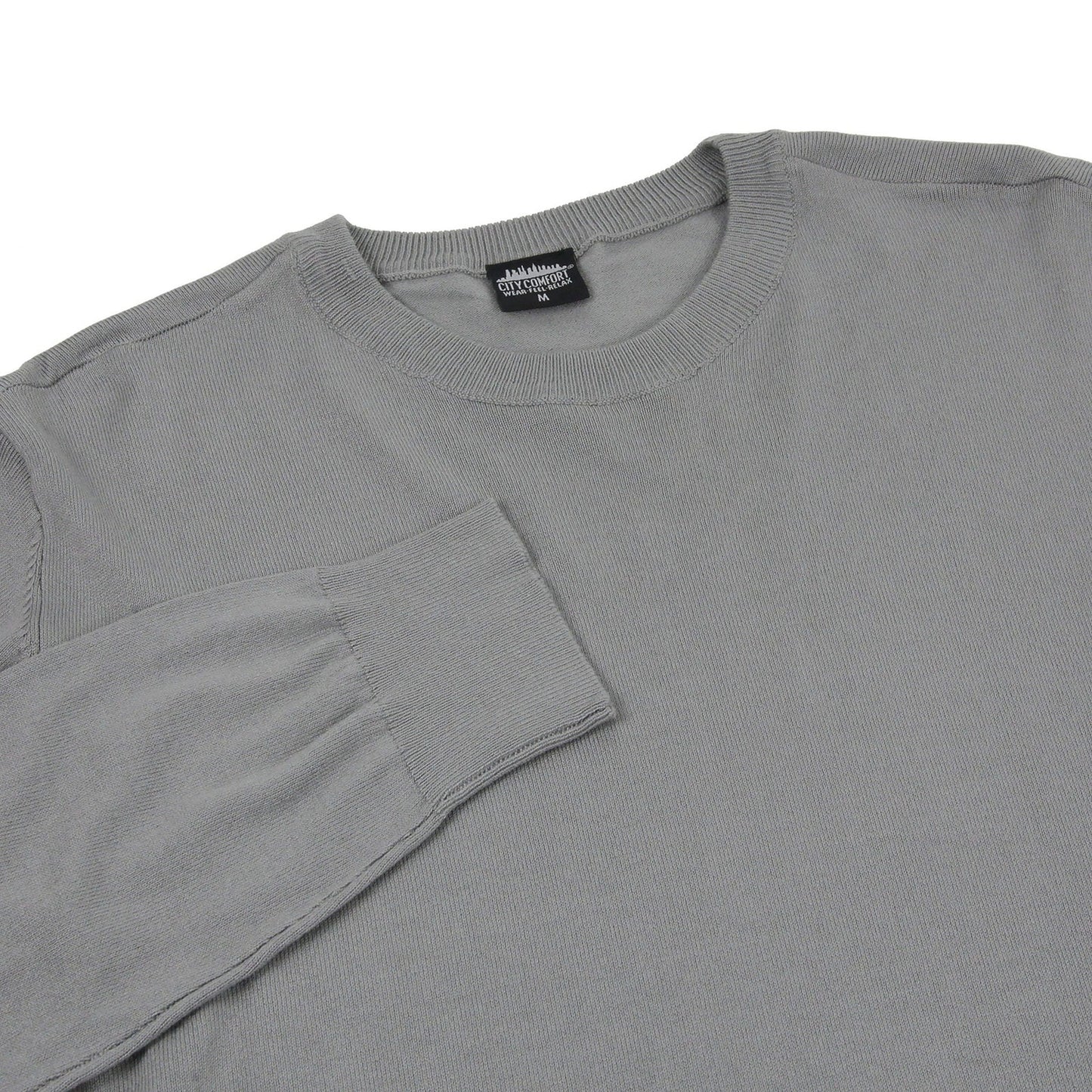 Mens Crew Neck Jumper Lightweight Knit Pullover Soft Casual Sweater - Collar Detail - QHA UK