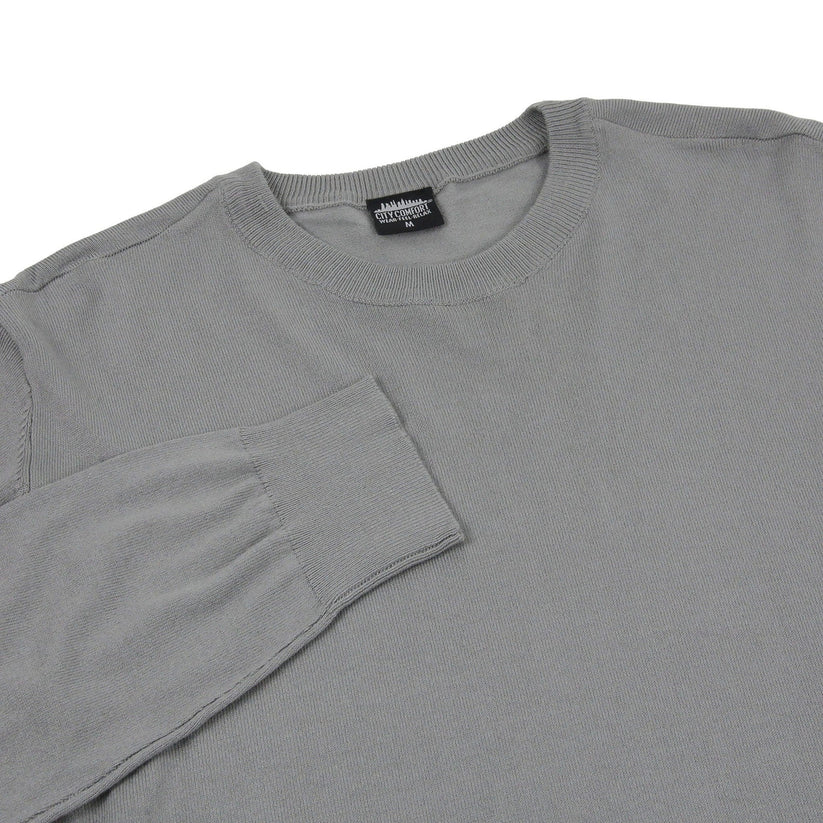 Mens Crew Neck Jumper Lightweight Knit Pullover Soft Casual Sweater - Collar Detail - QHA UK