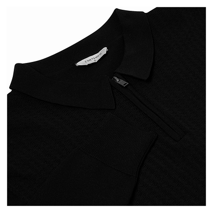 Contempo Mens Half Zip Polo Jumper Ribbed Knit Stretch Long Sleeve Cas - Sleeve Detail - QHA UK