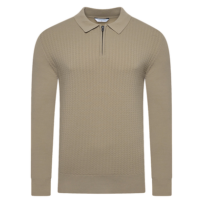 Contempo Mens Half Zip Polo Jumper Ribbed Knit Stretch Long Sleeve Cas - Sleeve Detail - QHA UK