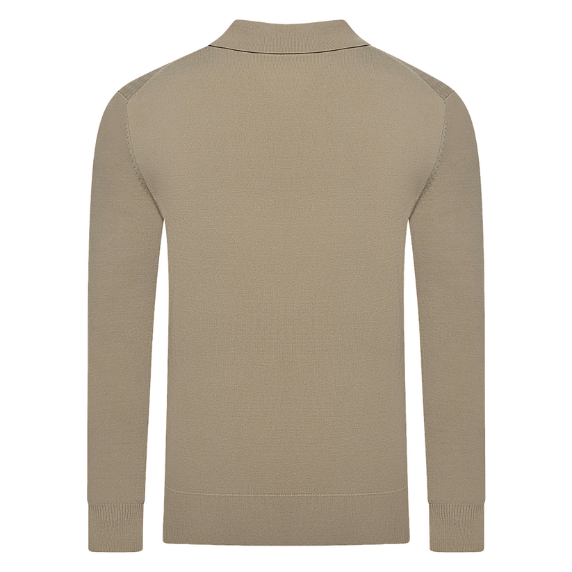 Contempo Mens Half Zip Polo Jumper Ribbed Knit Stretch Long Sleeve Cas - Sleeve Detail - QHA UK