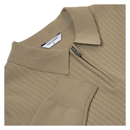 Contempo Mens Half Zip Polo Jumper Ribbed Knit Stretch Long Sleeve Cas - Sleeve Detail - QHA UK
