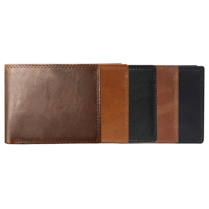 Mens Genuine Cow Leather Wallet Vintage Coin Pocket Card Holder Brown - Pocket Detail - QHA UK