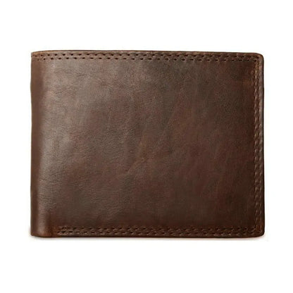 Mens Genuine Cow Leather Wallet Vintage Coin Pocket Card Holder Brown - Pocket Detail - QHA UK