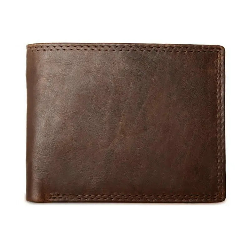 Mens Genuine Cow Leather Wallet Vintage Coin Pocket Card Holder Brown - Pocket Detail - QHA UK