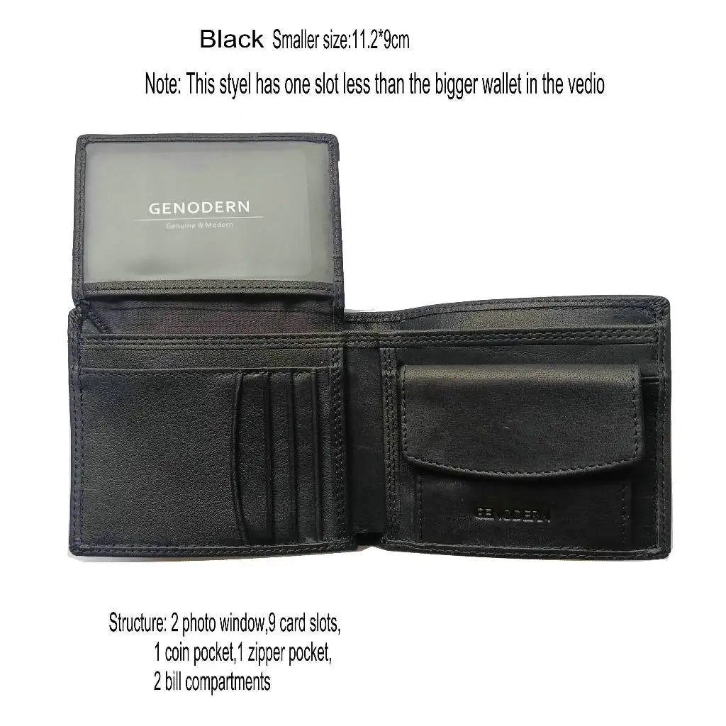 Mens Genuine Cow Leather Wallet Vintage Coin Pocket Card Holder Brown - Pocket Detail - QHA UK
