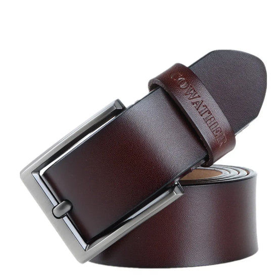 Mens Genuine Leather Belt Black Brown Jeans Trouser Waist 30-44 Pin Bu - Buckle Detail - QHA UK
