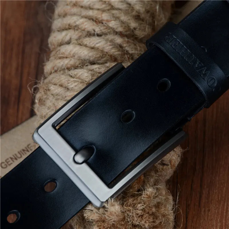 Mens Genuine Leather Belt Black Brown Jeans Trouser Waist 30-44 Pin Bu - Buckle Detail - QHA UK