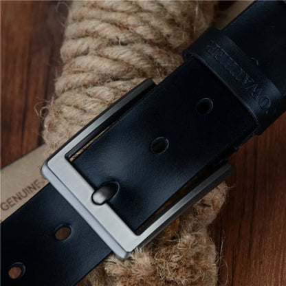 Mens Genuine Leather Belt Black Brown Jeans Trouser Waist 30-44 Pin Bu - Buckle Detail - QHA UK