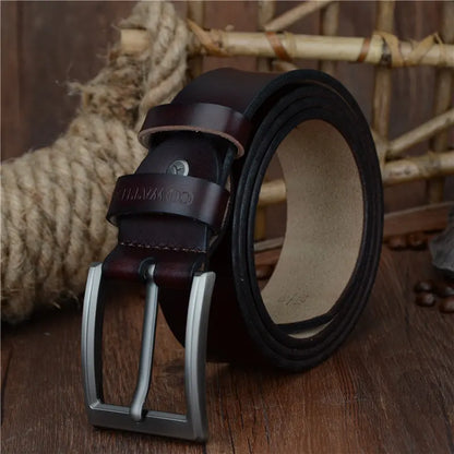 Mens Genuine Leather Belt Black Brown Jeans Trouser Waist 30-44 Pin Bu - Buckle Detail - QHA UK