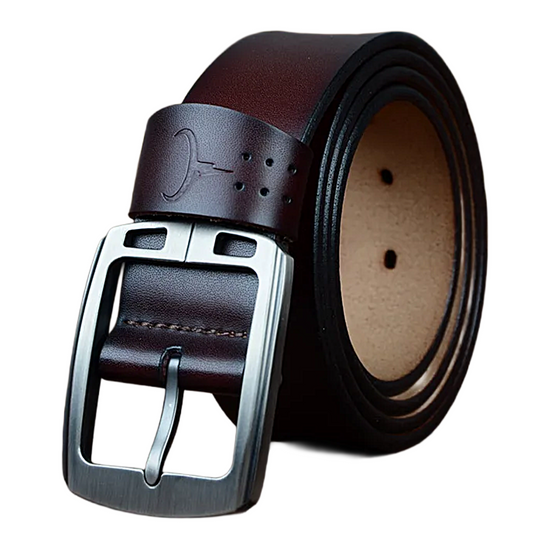 Mens Genuine Cowhide Leather Belt Vintage Pin Buckle 100–150cm XF001 - Buckle Detail - QHA UK