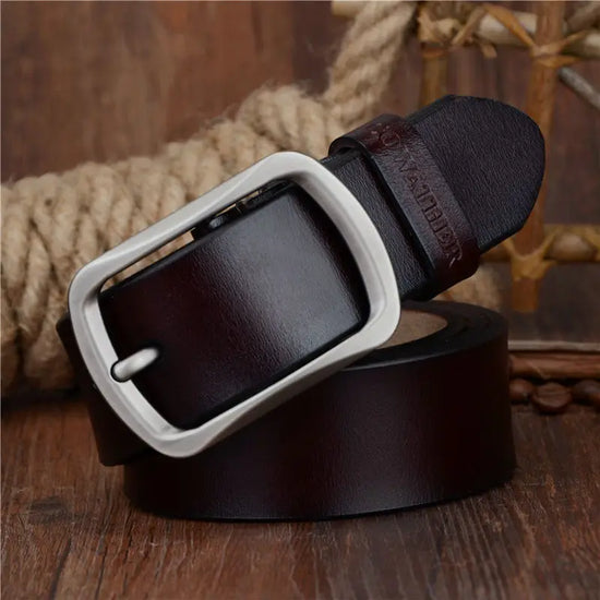 Mens Genuine Leather Belt Vintage Casual Pin Buckle Jeans Belt 100-150 - Buckle Detail - QHA UK