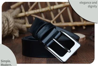 Mens Genuine Cowhide Leather Belt Vintage Plate Buckle Jeans Belt XF00 - Buckle Detail - QHA UK