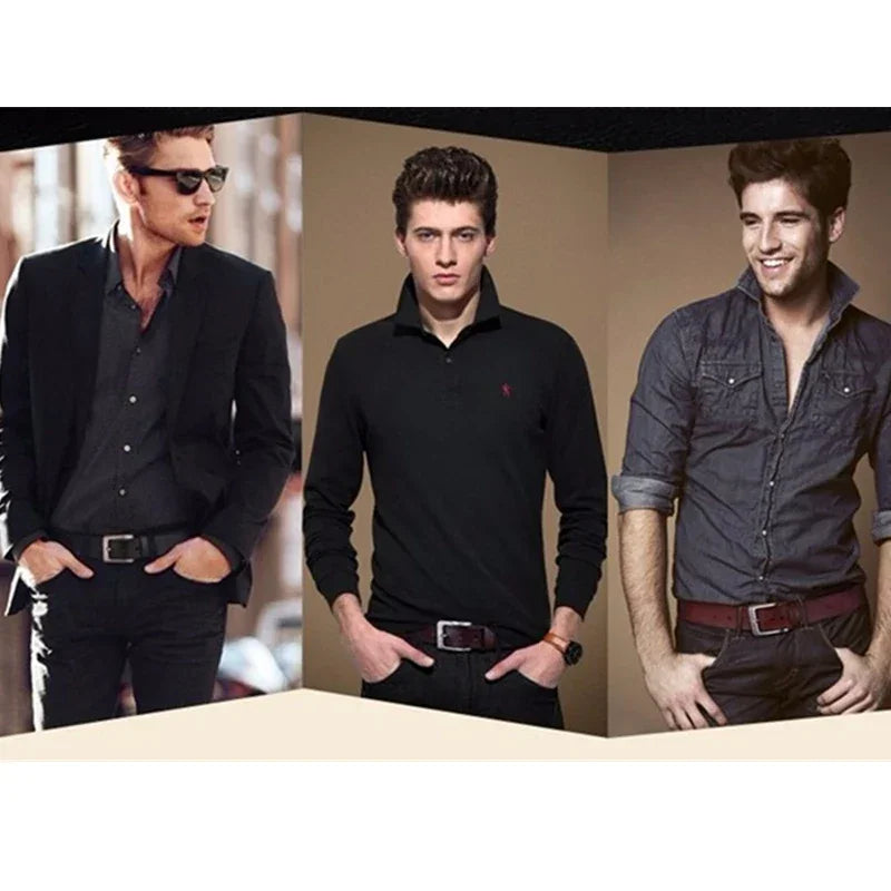 Mens Genuine Cowhide Leather Belt Vintage Plate Buckle Jeans Belt XF00 - Buckle Detail - QHA UK