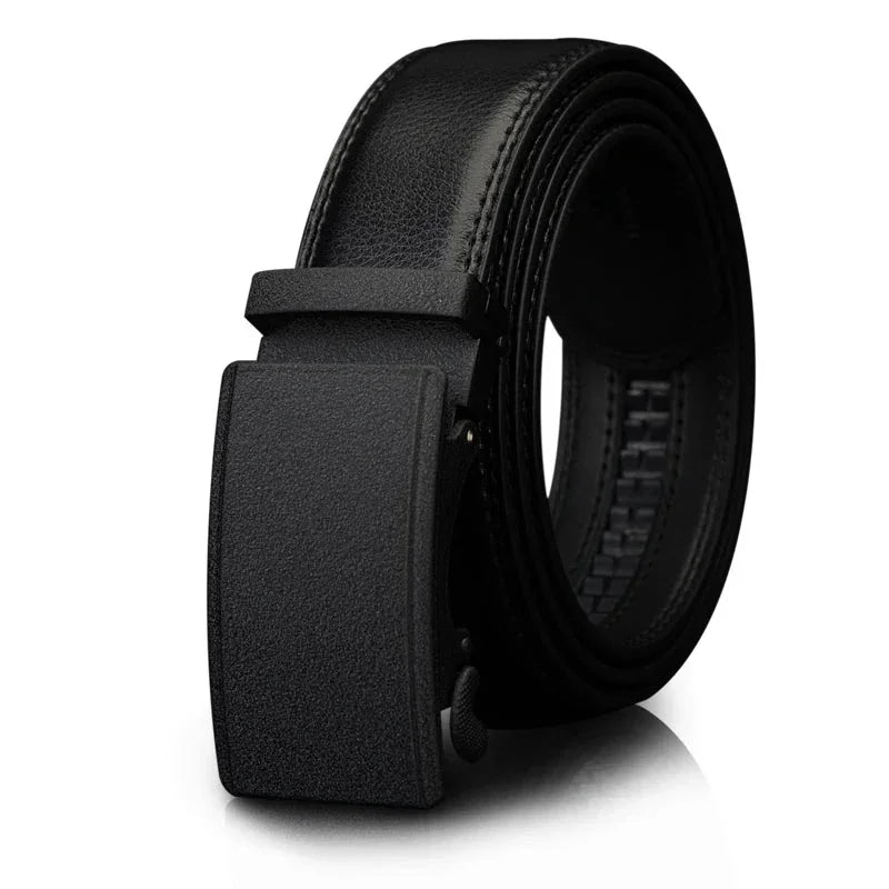 Mens Genuine Leather Ratchet Belt Automatic Buckle Black Adjustable Wa - QHA UK