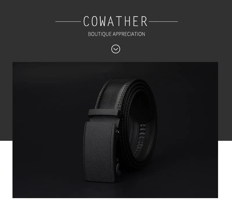 Mens Genuine Leather Ratchet Belt Automatic Buckle Black Adjustable Wa - Buckle Detail - QHA UK