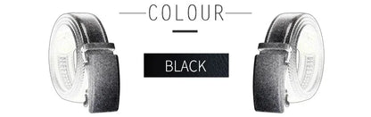 Mens Genuine Leather Ratchet Belt Automatic Buckle Black Adjustable Wa - Buckle Detail - QHA UK