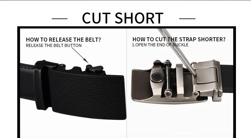Mens Genuine Leather Ratchet Belt Automatic Buckle Black Adjustable Wa - Buckle Detail - QHA UK