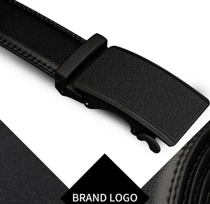 Mens Genuine Leather Ratchet Belt Automatic Buckle Black Adjustable Wa - Buckle Detail - QHA UK