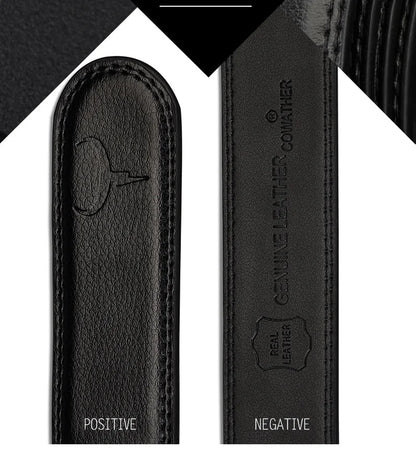 Mens Genuine Leather Ratchet Belt Automatic Buckle Black Adjustable Wa - Buckle Detail - QHA UK