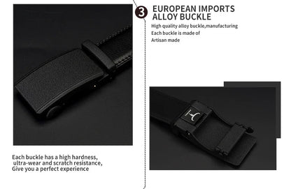 Mens Genuine Leather Ratchet Belt Automatic Buckle Black Adjustable Wa - Buckle Detail - QHA UK
