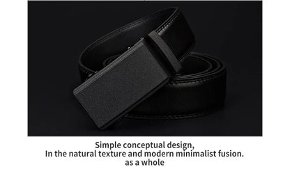 Mens Genuine Leather Ratchet Belt Automatic Buckle Black Adjustable Wa - Buckle Detail - QHA UK