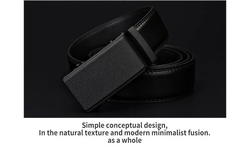 Mens Genuine Leather Ratchet Belt Automatic Buckle Black Adjustable Wa - Buckle Detail - QHA UK