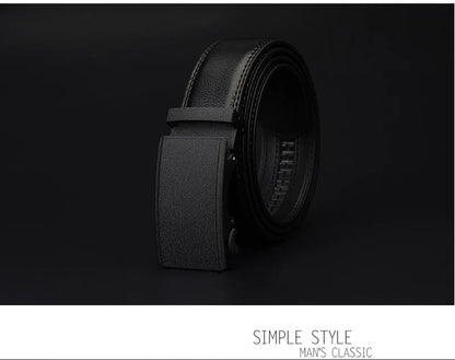 Mens Genuine Leather Ratchet Belt Automatic Buckle Black Adjustable Wa - Buckle Detail - QHA UK