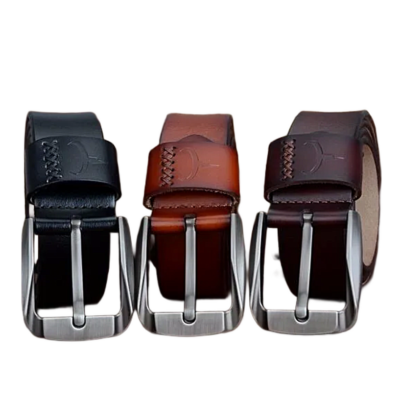 Mens Genuine Leather Belt Black Brown Jeans Trouser Waist 30-44 Free D - Waistband Detail - QHA UK