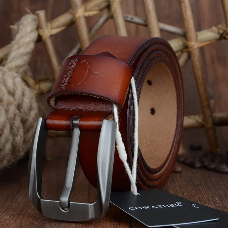 Mens Genuine Leather Belt Black Brown Jeans Trouser Waist 30-44 Free D - Waistband Detail - QHA UK