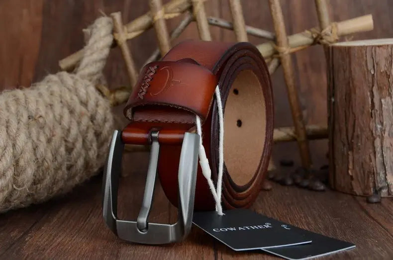 Mens Genuine Leather Belt Black Brown Jeans Trouser Waist 30-44 Free D - Waistband Detail - QHA UK