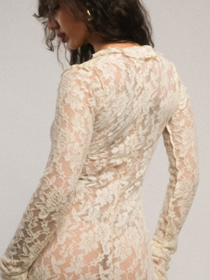 Ensogirl Ivory Lace Trumpet Bridal Maxi Dress Long Sleeve | QHA UK - QHA UK