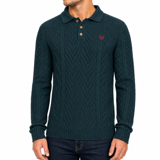 Crew Clothing Company Men's Cable Knit Button Neck Jumper | 6 Colours | XS–3XL - QHA UK