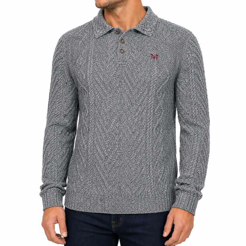 Crew Clothing Company Men's Cable Knit Button Neck Jumper | 6 Colours | XS–3XL - QHA UK