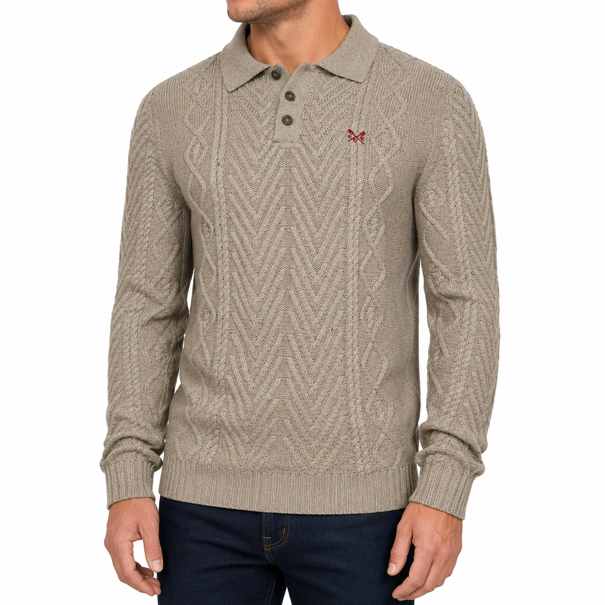 Crew Clothing Company Men's Cable Knit Button Neck Jumper | 6 Colours | XS–3XL - QHA UK