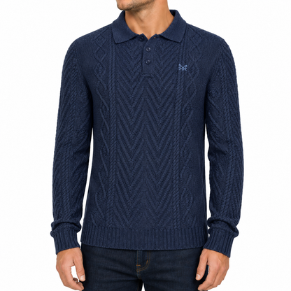 Crew Clothing Company Men's Cable Knit Button Neck Jumper | 6 Colours | XS–3XL - QHA UK