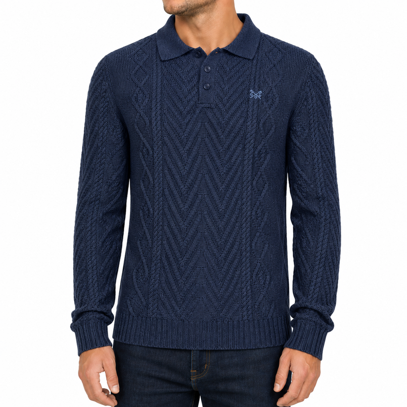 Crew Clothing Company Men's Cable Knit Button Neck Jumper | 6 Colours | XS–3XL - QHA UK