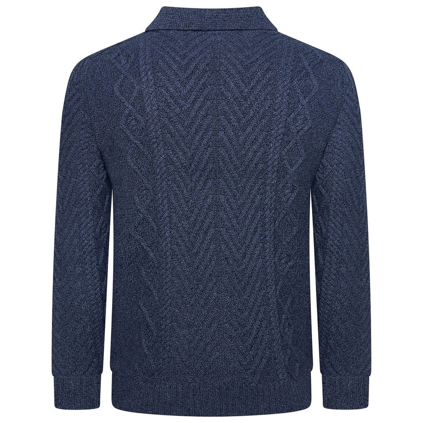 Crew Clothing Company Men's Cable Knit Button Neck Jumper | 6 Colours | XS–3XL - Collar Detail - QHA UK