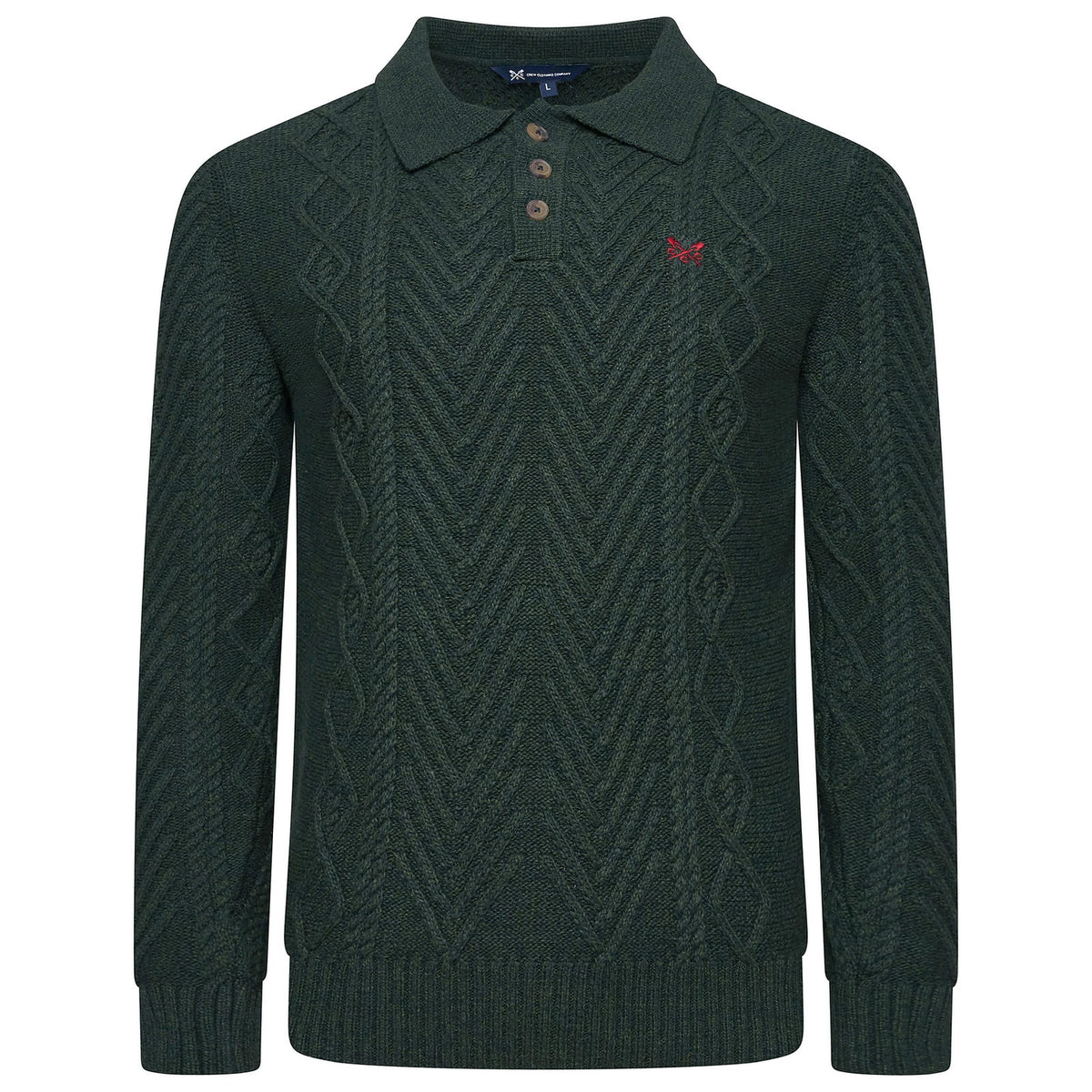 Crew Clothing Company Men's Cable Knit Button Neck Jumper | 6 Colours | XS–3XL - Collar Detail - QHA UK
