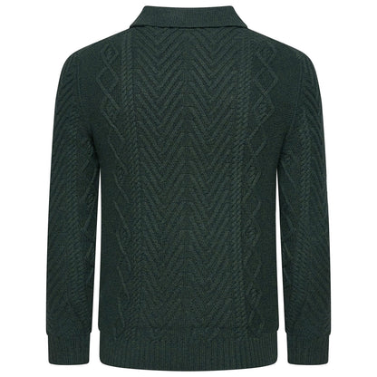 Crew Clothing Company Men's Cable Knit Button Neck Jumper | 6 Colours | XS–3XL - Collar Detail - QHA UK