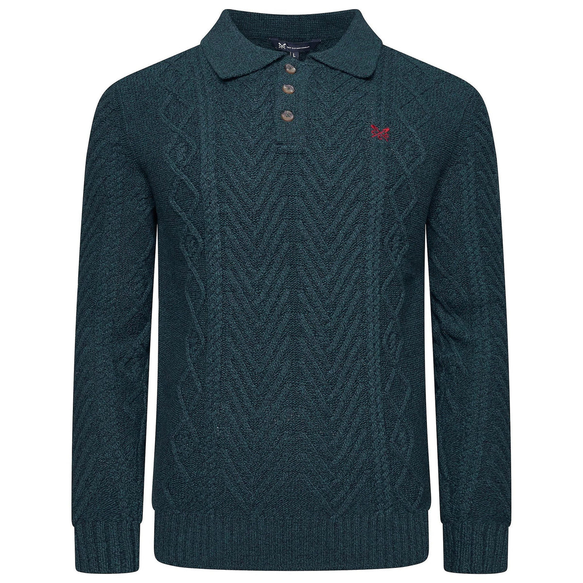 Crew Clothing Company Men's Cable Knit Button Neck Jumper | 6 Colours | XS–3XL - Collar Detail - QHA UK
