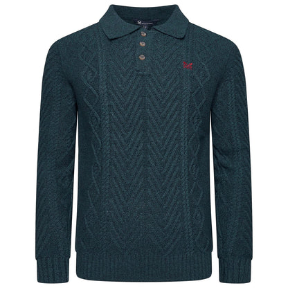 Crew Clothing Company Men's Cable Knit Button Neck Jumper | 6 Colours | XS–3XL - Collar Detail - QHA UK