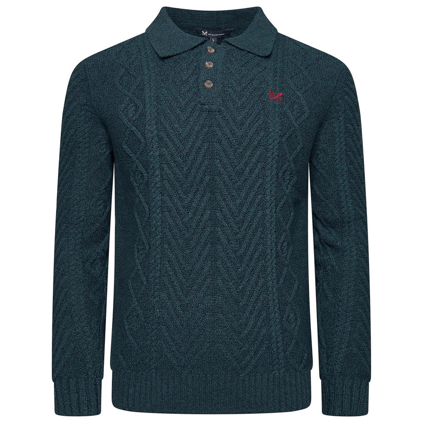 Crew Clothing Company Men's Cable Knit Button Neck Jumper | 6 Colours | XS–3XL - Collar Detail - QHA UK