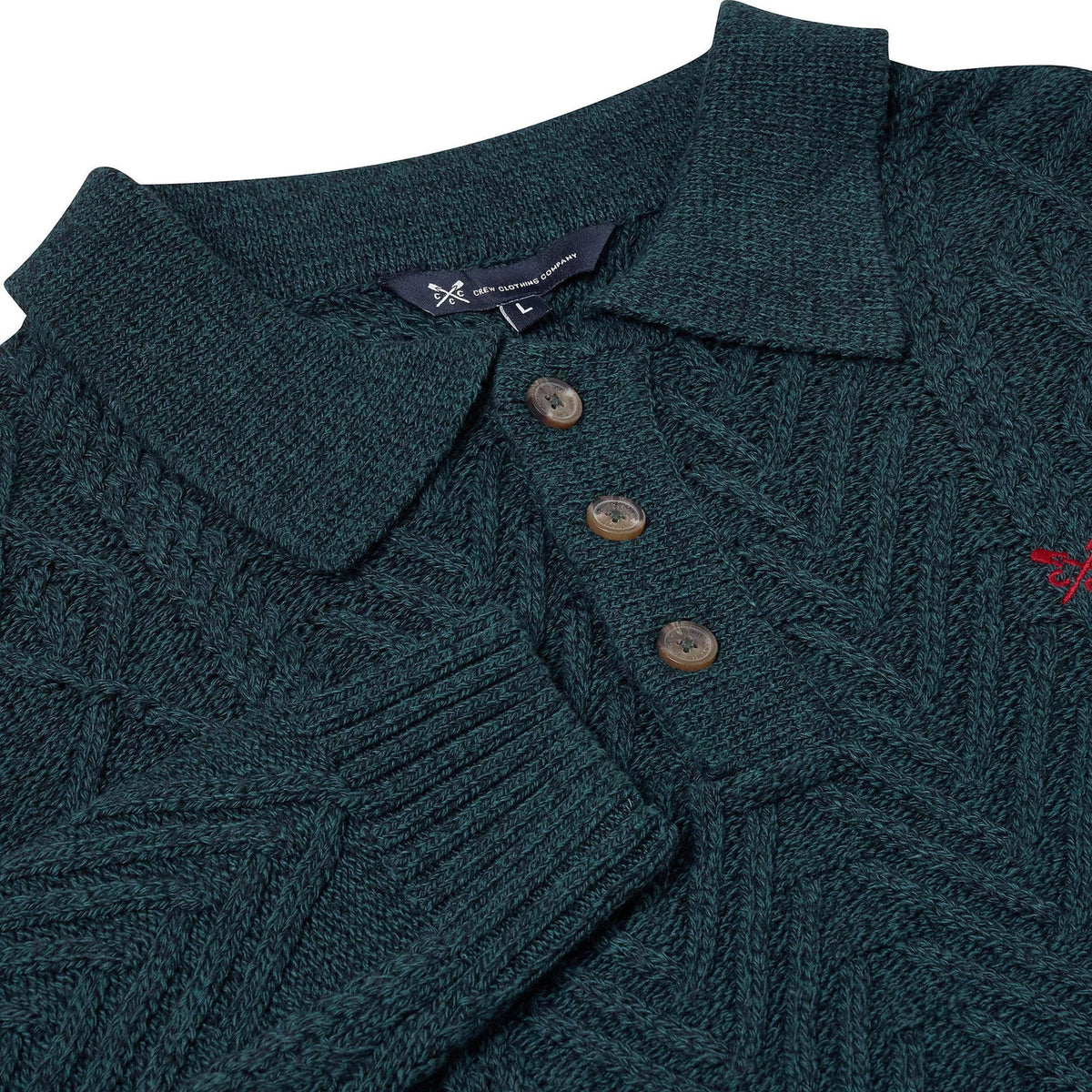 Crew Clothing Company Men's Cable Knit Button Neck Jumper | 6 Colours | XS–3XL - Collar Detail - QHA UK