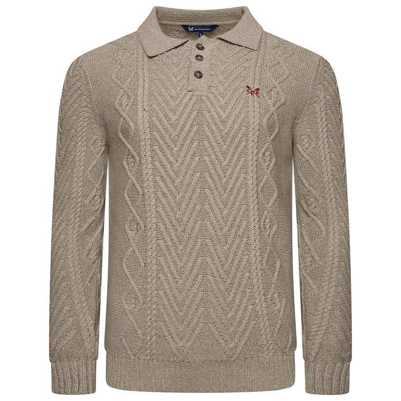 Crew Clothing Company Men's Cable Knit Button Neck Jumper | 6 Colours | XS–3XL - Collar Detail - QHA UK