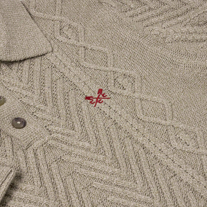 Crew Clothing Company Men's Cable Knit Button Neck Jumper | 6 Colours | XS–3XL - Collar Detail - QHA UK