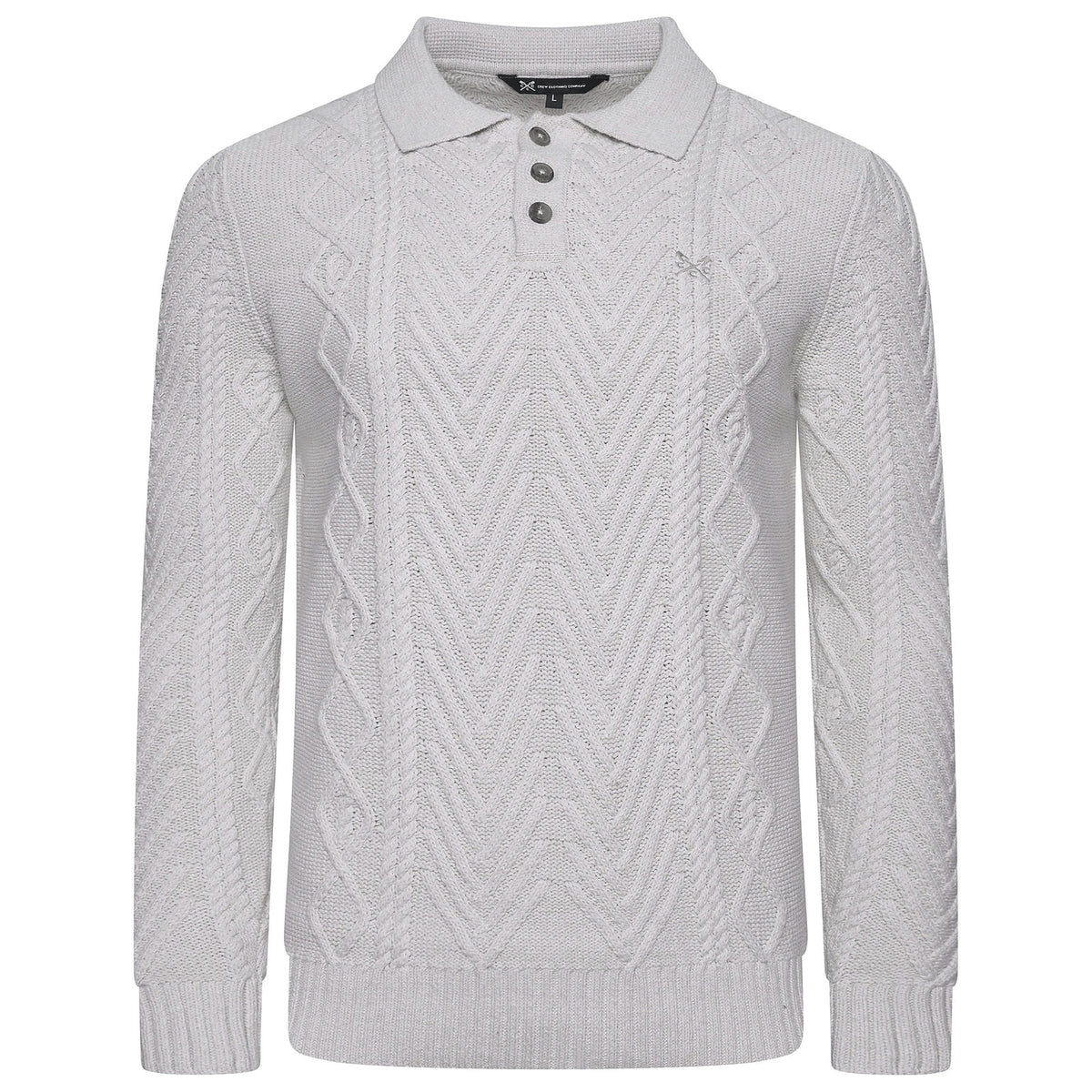 Crew Clothing Company Men's Cable Knit Button Neck Jumper | 6 Colours | XS–3XL - Collar Detail - QHA UK